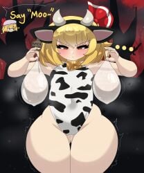 ... 2girls ass big_ass big_butt blonde_hair bottom_heavy bubble_butt cow_ears cow_girl cow_print cow_print_swimsuit cowbell cum_in_condom curvaceous curvy curvy_figure dialogue english_text female female_only filled_condom flandre_scarlet flat_chest forest forest_background heart huge_ass mistpirit one-piece_swimsuit orange_eyes pussy_juice rumia solo_focus stray_pubic_hair swimsuit text thick_thighs touhou used_condom voluptuous voluptuous_female wet_pussy wide_hips