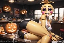 1girls after_fellatio after_oral after_sex ahe_gao ai_generated animatronic animatronic_female anthro athletic_female big_ass big_breasts big_butt blush chica_(fnaf) cleavage covered_in_cum creamhorseai cum cum_covered cum_drip cum_in_mouth cum_in_pussy cum_inside cum_on_body cum_on_breasts cum_on_face excessive_cum eyelashes female five_nights_at_freddy's five_nights_at_freddy's:_security_breach fnaf fucked_silly halloween halloween_decoration halloween_pumpkin halloween_theme high_resolution highres horror lying_on_side makeup monster monster_girl posing pumpkin seductive seductive_eyes seductive_look short_hair toy_chica_(fnaf) white_hair yellow_body yellow_skin