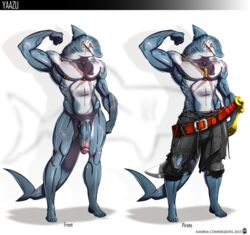 1boy 2015 clothed full-length_portrait full_length humanoid_penis kamina1978 male male_only nude penis pirate portrait posing scar shark solo standing sword weapon yaazu