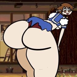 1girls alternate_version_available ass ass_focus big_ass breasts brown_eyes brown_hair capcom curvydoodles from_behind headband looking_back miniskirt panties sakura_kasugano school_uniform schoolgirl short_hair skirt street_fighter thick thick_ass thick_thighs tomboy