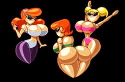 big_breasts bikini bimbo black_background breasts casetermk dee_dee_(dexter's_laboratory) dexter dexter's_laboratory dexter's_mom dextra doll female genderswap_(mtf) huge_ass huge_breasts knick_knack pixel_art rule_63 smile sunglasses sunnification tagme thick_thighs thin_waist wide_hips