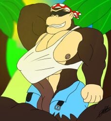 balls ballsack bandana bara bara_furry bara_pecs big_cock big_pecs big_penis donkey_kong_(arcade) donkey_kong_(series) donkey_kong_country funky_kong gioartz giovannibardawulf giovannidrawing glasses jean_shorts jungle mario_(series) mario_kart mario_kart_tour muscles nipples palm_trees pecs pectorals smiling super_smash_bros. tank_top tank_top_pull unbuckled_belt