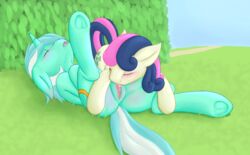 2015 ass blush bonbon_(mlp) clitoris closed_eyes cunnilingus cutie_mark daf duo equine female friendship_is_magic furry furry_only green_fur hair horn horse licking lying lyra_heartstrings_(mlp) mammal multicolored_hair my_little_pony non-anthro on_back open_mouth oral outside penetration pony pussy sex spread_legs spreading sweetie_drops tongue tongue_out two_tone_hair underhoof unicorn vaginal_penetration yuri