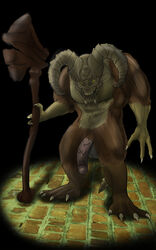 balls cane dark_souls demon flaccid full-length_portrait full_length horns looking_at_viewer male_only monster penis portrait ram riodemetrus rod solo staff standing taurus_demon