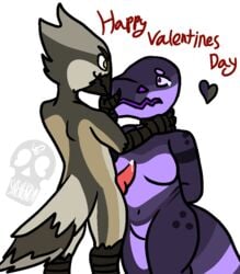 2017 animal_genitalia animal_penis anthro asphyxiation ass avian breasts crying cum dinosaur duo dusky erection feathers female forced heart holidays large_ass male mammal nova_tolgarr nude penis precum rape raptor scalie simple_background skellertom smile standing straight strangling tears text theropod valentine's_day