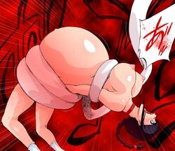 black_hair bleach blush breasts female kurotsuchi_nemu large_breasts mosha nipples ponytail pregnant ready_to_pop screaming socks stomach tentacle tied_hair