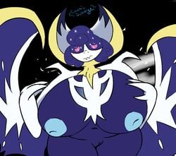 1girls 2018 3_fingers anthro anthrofied areolae bat belly big_belly big_breasts black_background blue_skin breasts chubby claws cosmicscourge female female_only half-closed_eyes huge_breasts hyper hyper_breasts inverted_nipples legendary_pokémon lunae_(cosmicscourge) lunala mature_female mother navel nintendo nipples nude original_character parent pink_sclera pokémon_(species) pokemon pokemon_sm purple_hair purple_skin pussy short_hair standing text thick_thighs video_games white_eyes wide_hips wings