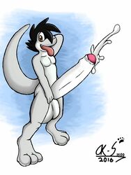 1boy anthro balls big_balls big_penis cum erection full_body huge_balls huge_cock humanoid_penis hyper hyper_balls hyper_penis looking_at_viewer male male_only mario_(series) nintendo okami-san1500_(artist) open_mouth penis short_hair simple_background smile solo standing tail testicles tongue uncut yoshi