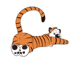 1boy anthro anus ass calvin_and_hobbes feline flat_colors furry furry_only hobbes looking_at_viewer looking_back lying male male_only mammal on_front raised_tail rear_view skunkjunkie solo tiger white_background