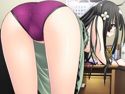 ass black_hair blush breasts breasts_out female from_behind game_cg highres jiyu2 long_hair mazo_x_love minakata_kagari nipples panties pov_ass underwear wallpaper