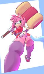 amy_rose amy_rose_(boom) anus ass dat_ass female_only furry furry_only hammer no_panties piko_piko_hammer pussy r-fenrir sonic_(series) sonic_boom stockings tentacle