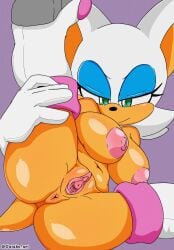 anus ass boots breasts elbow_gloves female gatako_art leg_up looking_at_viewer mostly_nude mostly_nude_female pussy rouge_the_bat smile sonic_(series) sonic_the_hedgehog_(series) tail