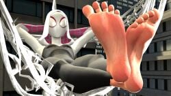 1girls 3d 3d_render barefoot big_feet bodysuit crossed_legs feet female female_only foot_fetish foot_focus fortnite fortnite_(marvel_comics) ghost-spider gwen_stacy hammock hands_behind_head hood marvel mask sitting soles solo source_filmmaker spider-gwen spider-man:_across_the_spider-verse spider-man_(series) superheroine thebagel toes web webs