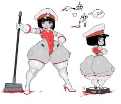 1girls ass bingbingzi black_hair bob_cut bored_expression bottom_heavy broom bubble_butt chengchezhiice female flat_chest grey_skin hat huge_ass huge_thighs humanoid_robot large_ass leotard looking_at_viewer military_hat no_humans original petite red_eyes robot robot_anthro robot_commander_(bingbingzi) robot_girl robot_joints roomba shortstack skimpy_clothes thick_thighs unamused wide_hips