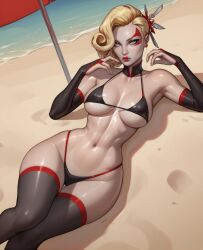 ai_generated alien alien_girl battleborn beach bikini blonde_hair breasts deande detached_sleeves gearbox_software thighhighs true_might's