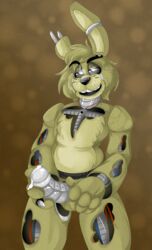 animatronic anthro cum cum_on_hand cum_on_penis erection five_nights_at_freddy's five_nights_at_freddy's_3 fronnie frots half-closed_eyes lagomorph long_ears looking_at_viewer machine male_only mammal nude open_mouth penis rabbit robot smile solo solo_male springtrap springtrap_(fnaf) standing teeth wire