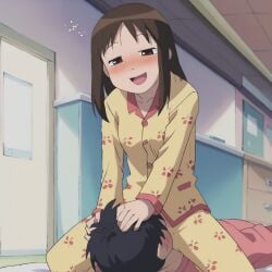 ai_generated aizumanga azumanga_daiou blush clothed clothed_oral clothed_sex facesitting facesitting_through_clothes female_on_top femdom fever hands_on_another's_head humping osaka_ayumu_kasuga rubbing_pussy_on_face rubbing_pussy_through_clothing sleep_molestation sleepy