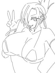 1girls akatsuki_blitzkampf asian assassin big_breasts bikini bracelet breasts ecchi elbow_gloves en-eins_perfektewelt female female_focus female_only gloves gold_bikini golden_week hair_over_one_eye insane_666666 large_breasts latex latex_gloves long_gloves looking_at_viewer marilyn_sue_dajie peace_sign pigtails seductive_look sketch smile smiling_at_viewer teasing teasing_viewer tongue_out