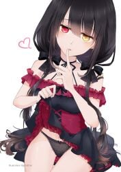 2d 2d_(artwork) black_hair blush breasts date_a_live esther(pixiv) heterochromia light-skinned_female lingerie_only lingerie_panties long_hair looking_at_viewer panties red_eyes solo solo_female thighs tokisaki_kurumi