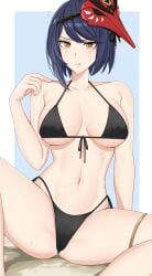 1girls bikini bikini_only black_bikini black_bikini_only breasts female female_only female_solo genshin_impact kujou_sara short_hair solo solo_female solo_only thispapernoise yellow_eyes