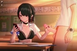 annoyed bored_sex bra classroom clothed_female_nude_male desk doridoriko ellen_joe handjob koikatsu lace_trim looking_at_phone misuzugon open_shirt sound sunset tagme uninterested video voice_acted