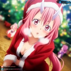 ai_generated blush christmas_outfit female juanpiamvs long_hair medium_breasts patreon patreon_username pink_hair red_eyes shuna_(tensei_shitara_slime_datta_ken) subscribestar subscribestar_username tensei_shitara_slime_datta_ken watermark