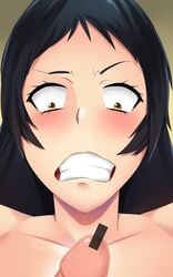 1boy 1girls black_hair blush censored face female kajou_ayame penis shimoneta_to_iu_gainen_ga_sonzai_shinai_taikutsu_na_sekai xkit69 yellow_eyes