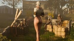 3d ass belethor's_smut bubble_butt cd_projekt_red ciri female half-dressed half_naked imminent_sex light-skinned_female monster nekker outdoors the_witcher_(series) the_witcher_3:_wild_hunt white_hair