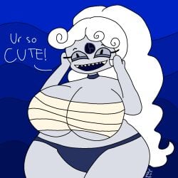 bandaged_chest black_pearl_cookie cookie_run cookie_run_kingdom curvy curvy_body curvy_female curvy_figure female female_focus female_only happy nsfwmyka scary scary_face smile speech