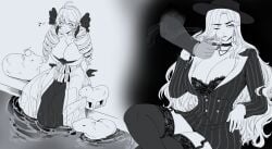 big_breasts black_and_white capybara crime_city_miss_fortune gwen_(league_of_legends) league_of_legends league_of_legends:_wild_rift miss_fortune riot_games ryuukusnpaiarts sfw smoking tagme