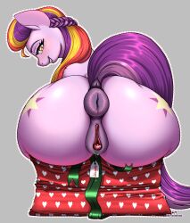 amber_eyes animal_genitalia animal_pussy anthro anus ass big_butt braided_hair christmas_gift earth_pony equid equine equine_genitalia equine_pussy female genitals gift hair hasbro hi_res horse mammal mlp_g5 multicolored_hair my_little_pony pink_body pony puffy_anus purple_hair purple_tail pussy solo sunny_starscout's_mother_(mlp) tail velvet_starscout_(mlp) wolfmask