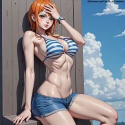 1girls ai_generated female female_only light-skinned_female light_skin nami nami_(one_piece) one_piece orange_hair outside untoldaicreations untoldcreate