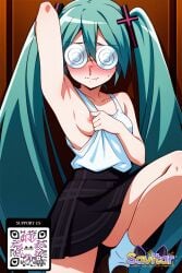 @_@ ai_generated aqua_eyes aqua_hair armpits bangs bare_shoulders black_clothes black_skirt blue_eyes blush breasts clothing coke-bottle_glasses cross eyewear female female footwear glasses hair_between_eyes hair_ornament hatsune_miku littlehentai long_hair looking_at_viewer nipples pleated_skirt savitar savitar_(artist) shirt shoes sitting skirt sleeveless sleeveless_shirt small_breasts socks solo sweat tied_hair twintails very_long_hair vocaloid white_shirt