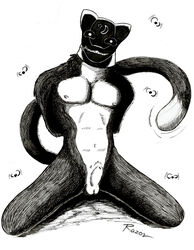 1boy 2015 absurd_res anthro balls black_fur bondage bound completely_naked completely_naked_male completely_nude completely_nude_male feline front_view fully_sheathed fur furry furry_male furry_only guppy_(the_binding_of_isaac) hi_res kneeling looking_at_viewer male male/female male_focus male_only mammal mask monochrome muscles naked naked_male no_clothes no_color no_humans no_panties no_underwear nude nude_female pecs penis razor-the-cross-fox rubber sheath simple_background smile solo solo_focus solo_male tail the_binding_of_isaac toned video_games white_background