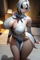 1girls 3d ai_generated arlecchino_(genshin_impact) bedroom curvy female_focus female_only huge_breasts looking_at_viewer pov pov_eye_contact red_eyes seductive slanted_eyes white_hair wide_hips