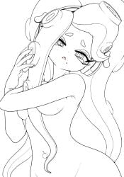 completely_nude koharuno2 line_art marina_(splatoon) octoling octoling_girl off_the_hook_(splatoon) splatoon splatoon_(series) splatoon_2 tagme tentacle_hair