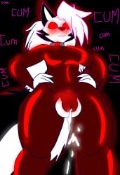 anthro big_breasts brain_drain brainwashing chastity_cage chastity_device crackpro cum drone droneification dronesuit furry furry_female furry_only futa_on_female futanari helluva_boss hypnosis latex latex_suit loona_(helluva_boss) mind_control red_clothing