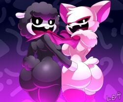 2girls anthro ass asscheeks baba_chops_(poppy_playtime) bat black_fur breasts bubble_ass buckteeth caked_up cheeks cute_fangs dat_ass duo fangs female fluffy furry hand_on_ass hoof_on_ass hooves lechugansfw looking_at_viewer looking_back mouth neck_fluff nude open poppy_playtime poppy_playtime_(chapter_4) rabie_baby_(poppy_playtime) rear_view sheep sideboobs smile tail_fluff teeth thicc thick thick_ass thick_thighs together tongue ungulate white_fur wings