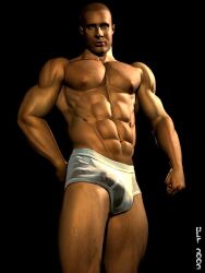 1boy 2002 3d archived_source bara black_background blue_eyes briefs bulge buzz_cut dated gay human light_skin male male_only muscular nipples original simple_background solo tagme ulf_raynor underwear white_underwear yaoi
