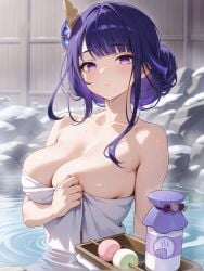 genshin_impact hot_spring onsen raiden_ei raiden_shogun towel