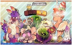 bubble_peach cum cumflation drill_toadette fire_daisy freckles generalplorp kiss_mark mario_(series) poplin princess_daisy princess_peach slime slime_inflation sluglug sproing super_mario_bros._wonder tagme text toadette trompette wubba