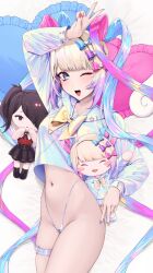 ame-chan breasts chouzetsusaikawa_tenshi-chan double_v highleg nail_polish needy_girl_overdose needy_streamer_overload one_eye_closed pink_eyeshadow plushie smile thigh_strap thighs thong