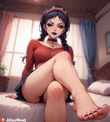 1girls ai_generated aliusnext black_hair black_lipstick black_nails braid breasts feet feet_focus female foot_fetish foot_focus footwear goth goth_girl gothic gothic_girl headgear hi_res highres lipstick long_hair miside mita_(miside) nail_polish patreon small_breasts tagme twintails yandere yandere_eyes