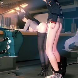 animal_ears ass bent_over breasts desk doridoriko hoshimi_miyabi indoors koikatsu looking_back misuzugon partially_clothed penis pulled_down_pants sex_from_behind sound standing_sex tagme thighhighs unworn_clothes vaginal_penetration video voice_acted wise_(zenless_zone_zero)