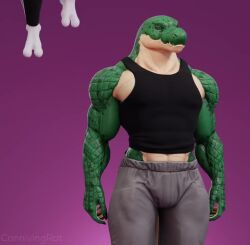 3d 3d_animation animated anthro biped black_tail blue_eyes bottomwear bottomwear_down breasts clothed clothing connivingrat crocodile crocodilian digital_media_(artwork) fingers generation_1_pokemon green_body green_scales green_tail helm_(connivingrat) legendary_pokemon longer_than_10_seconds mewtwo mouth_closed multicolored_body myukitwo_(evov1) navel nintendo pants pants_down pantsing partially_clothed pokemon pokemon_(species) purple_background reptile scales scalie shorter_than_30_seconds simple_background standing tagme tail tan_body topwear video white_body yellow_sclera yuki_(evov1)