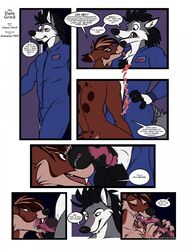 2015 alabaster_tablespoon anthro balls canine clothed clothing comic duo erection fellatio fox fur hair havoc_wolf male mammal nude open_mouth oral penis sex simple_background smile tongue tongue_out wolf yaoi