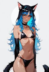 ai_generated black_bikini blue_hair cat_ears catgirl collar female long_hair