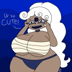 bandaged_chest black_pearl_cookie cookie_run cookie_run_kingdom curvy curvy_body curvy_female curvy_figure female female_focus female_only happy nsfwmyka scary scary_face smile speech