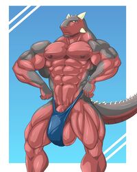 big_balls dinosaur kartos lizard male_only muscular reptile scalie