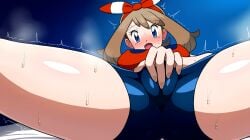 ai_generated cameltoe fingering_through_clothes masturbation masturbation_through_clothing may_(pokemon) pokemon spread_legs